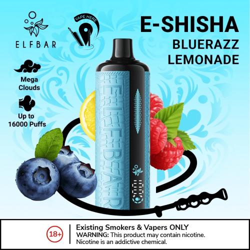 ELFBAR E-Shisha 16000 PUFFS DISPOSABLE VAPE Ultimate DTL Experience Blueberry Lemonade UAE Sharjah